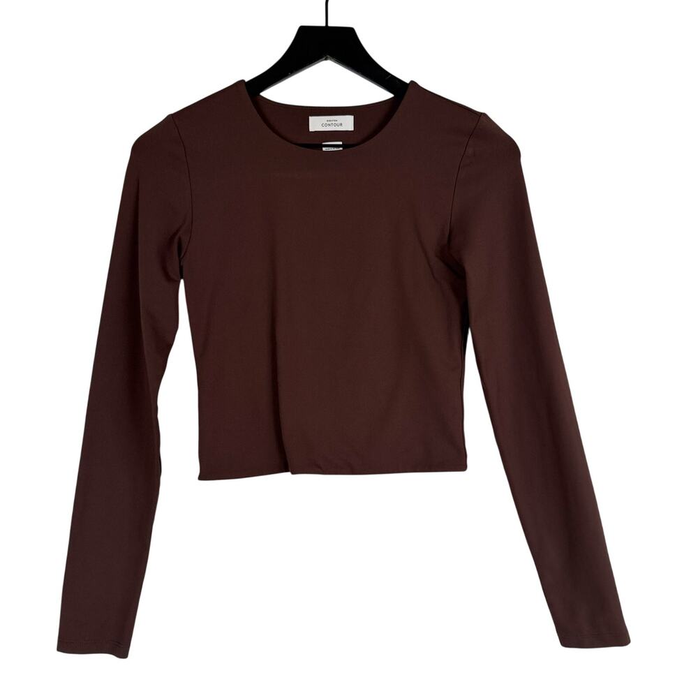 Aritzia Babaton Contour Crew Long sleeve Shirt Brown Crop - M